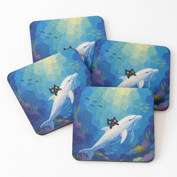 Item preview, Black Cat Riding White Whale Deep Ocean Fantasy Art designed and sold by PawsInBloom.