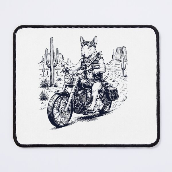 Item preview, Vintage Bull Terrier Riding Motorbike Moto Western Cowboy Dog Lover designed and sold by DoodleTortle.
