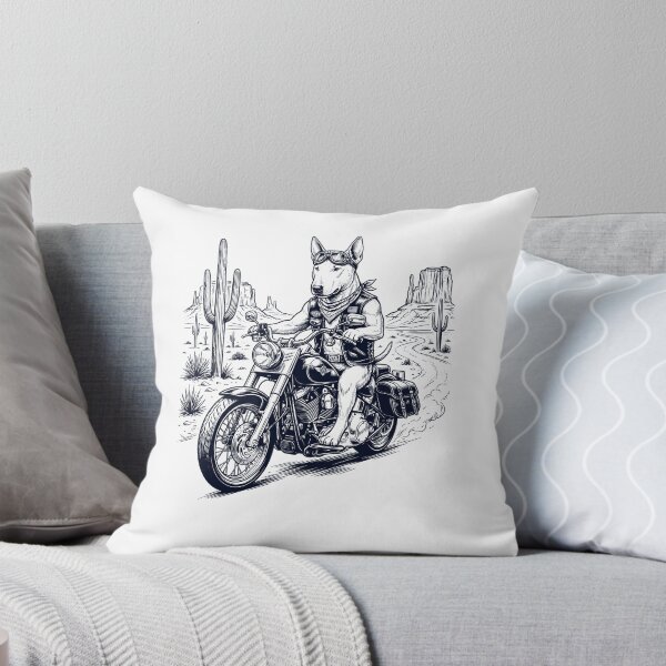 Item preview, Vintage Bull Terrier Riding Motorbike Moto Western Cowboy Dog Lover designed and sold by DoodleTortle.