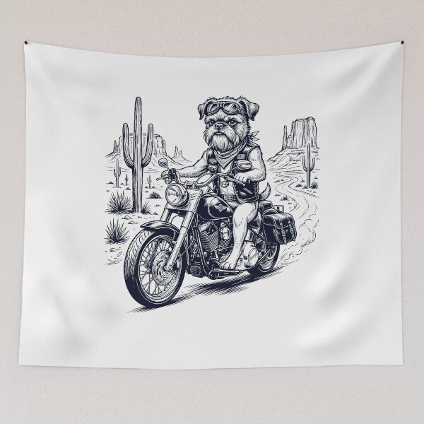 Item preview, Vintage Brussels Griffon Riding Motorbike Moto Western Cowboy Dog Lover designed and sold by DoodleTortle.