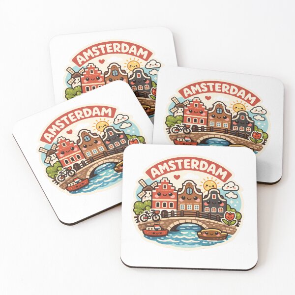 Item preview, Pegatina Kawaii de Ámsterdam: Lindas casas en los canales y recuerdo de viaje en bicicleta. designed and sold by Youpiworld.