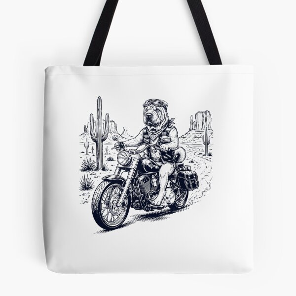 Item preview, Vintage Chinese Shar Pei Riding Motorbike Moto Western Cowboy Dog Lover designed and sold by DoodleTortle.