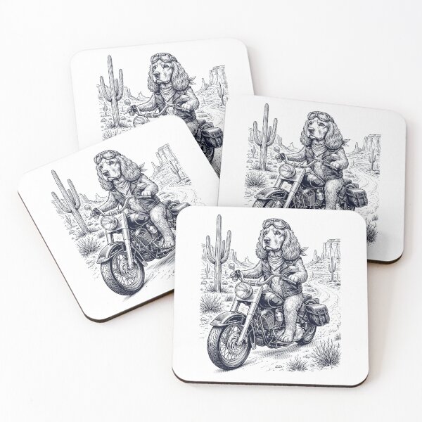 Item preview, Vintage Cocker Spaniel Riding Motorbike Moto Western Cowboy Dog Lover designed and sold by DoodleTortle.