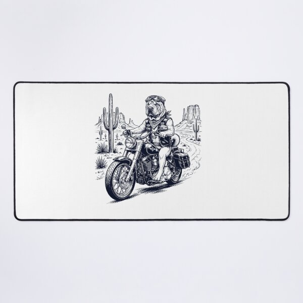 Item preview, Vintage Chinese Shar Pei Riding Motorbike Moto Western Cowboy Dog Lover designed and sold by DoodleTortle.