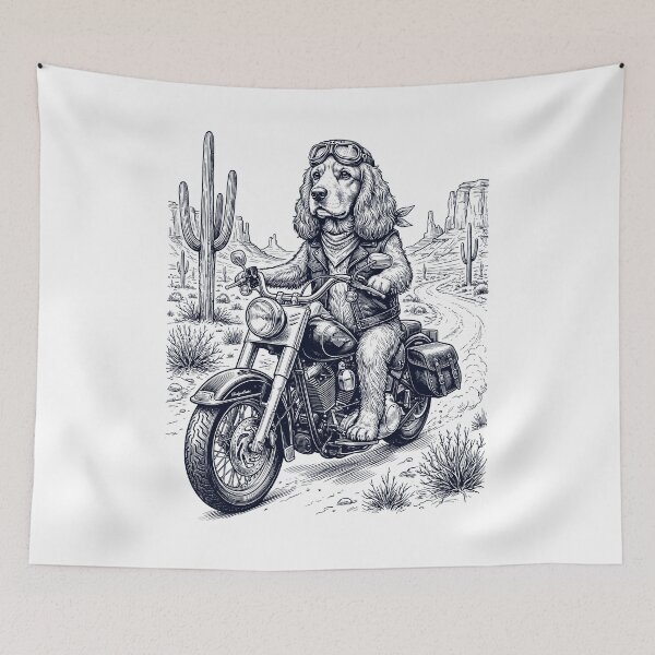 Item preview, Vintage Cocker Spaniel Riding Motorbike Moto Western Cowboy Dog Lover designed and sold by DoodleTortle.
