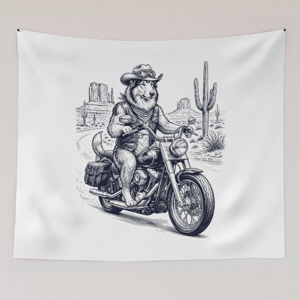 Item preview, Vintage Collie Riding Motorbike Moto Western Cowboy Dog Lover designed and sold by DoodleTortle.