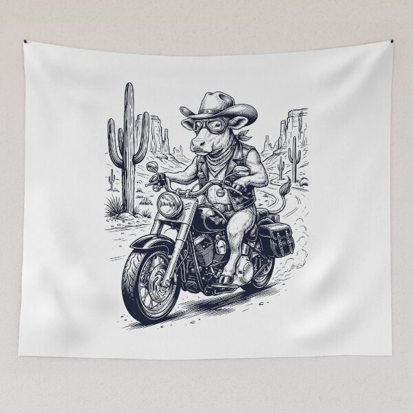 Item preview, Vintage Cow Riding Motorbike Moto Western Cowboy Animal Lover designed and sold by DoodleTortle.