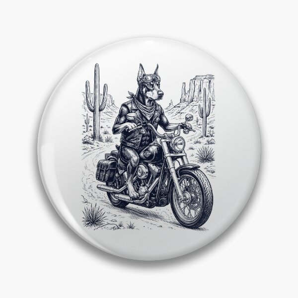 Item preview, Vintage Doberman Pinscher Riding Motorbike Moto Western Cowboy Dog Lover designed and sold by DoodleTortle.