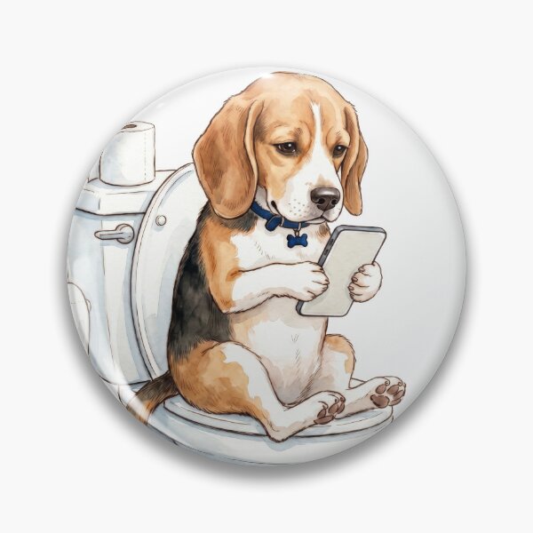 Item preview, Beagle Dog Bathroom Humor - Checking Phone on Toilet designed and sold by seven things shop.