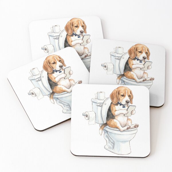 Item preview, Beagle Dog Bathroom Humor - Checking Phone on Toilet designed and sold by seven things shop.