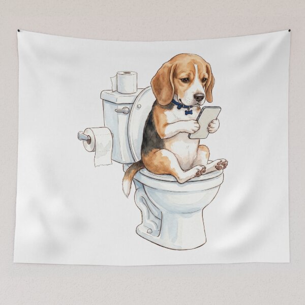 Item preview, Beagle Dog Bathroom Humor - Checking Phone on Toilet designed and sold by seven things shop.