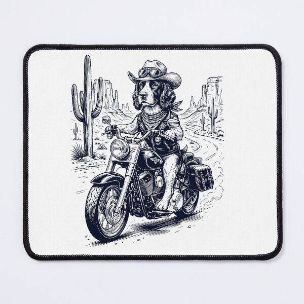 Item preview, Vintage English Springer Spaniel Riding Motorbike Moto Western Cowboy Dog Lover designed and sold by DoodleTortle.