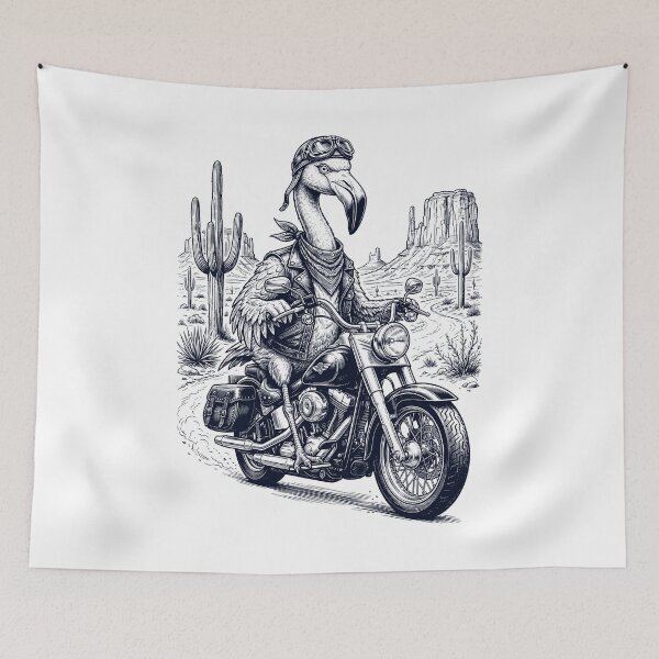 Item preview, Vintage Flamingo Riding Motorbike Moto Western Cowboy Animal Lover designed and sold by DoodleTortle.