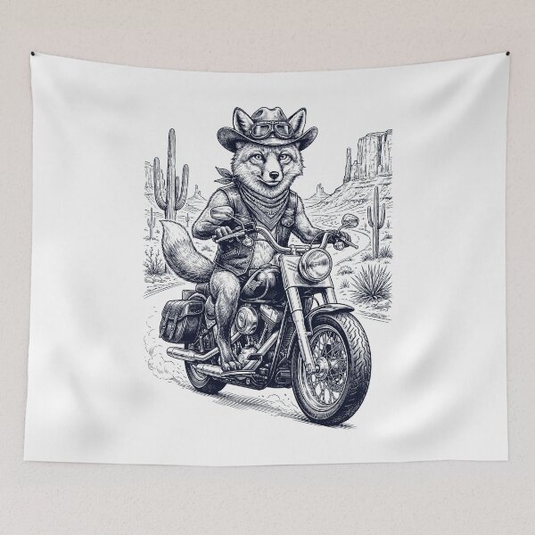 Item preview, Vintage Fox Riding Motorbike Moto Western Cowboy Animal Lover designed and sold by DoodleTortle.