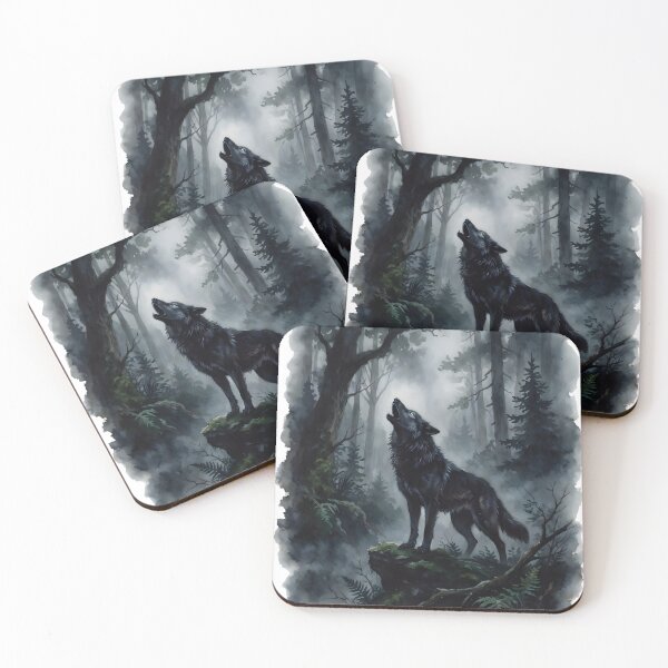 Item preview, Black Wolf Howling in Misty Deep Forest designed and sold by RubisLeaf.