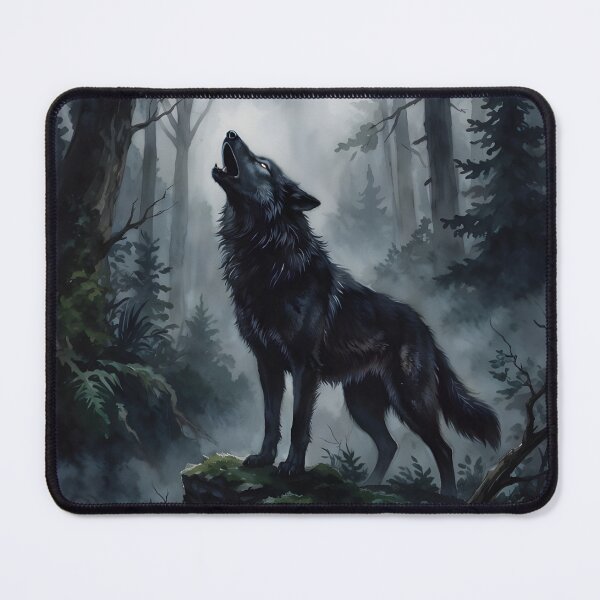 Item preview, Black Wolf Howling in Misty Deep Forest designed and sold by RubisLeaf.