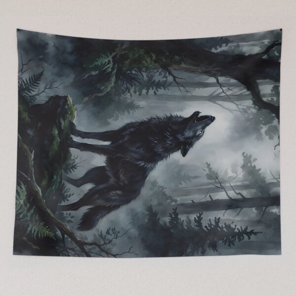 Item preview, Black Wolf Howling in Misty Deep Forest designed and sold by RubisLeaf.