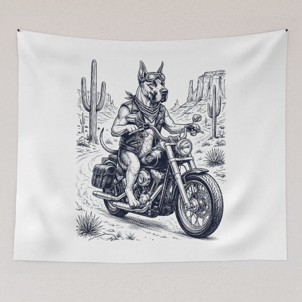 Item preview, Vintage Great Dane Riding Motorbike Moto Western Cowboy Dog Lover designed and sold by DoodleTortle.