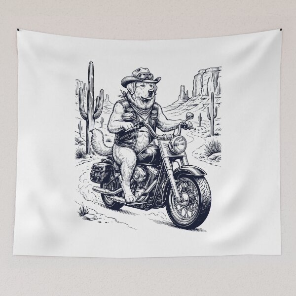 Item preview, Vintage Great Pyrenees Riding Motorbike Moto Western Cowboy Dog Lover designed and sold by DoodleTortle.