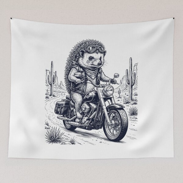 Item preview, Vintage Hedgehog Riding Motorbike Moto Western Cowboy Animal Lover designed and sold by DoodleTortle.
