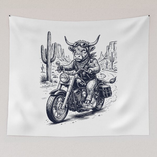 Item preview, Vintage Highland Cow Riding Motorbike Moto Western Cowboy Animal Lover designed and sold by DoodleTortle.