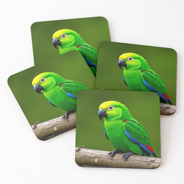 Item preview, Vibrant Green Parrot with Blue and Red Wing Accents Perched on Natural Branch – Soft Green Background designed and sold by Gabi.Media.