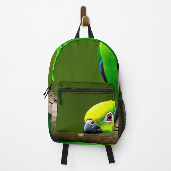 Item preview, Vibrant Green Parrot with Blue and Red Wing Accents Perched on Natural Branch – Soft Green Background designed and sold by Gabi.Media.