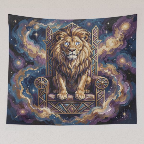 Item preview, Majestic Cosmic Lion on Throne in Gouache Style with Mystical Power and Celestial Atmosphere designed and sold by FotoworldEdel.