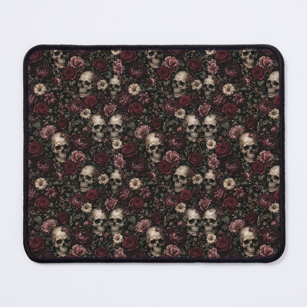Item preview, Dark Gothic Skull Floral Pattern – Burgundy Roses & Vintage Botanical Design designed and sold by OrakArt.