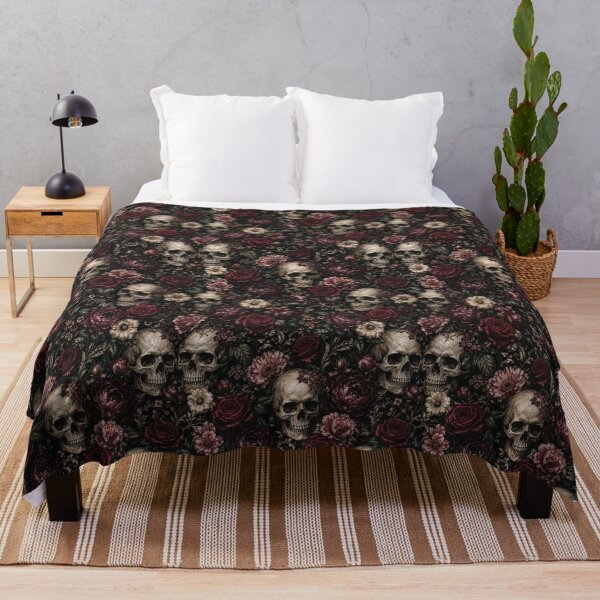 Item preview, Dark Gothic Skull Floral Pattern – Burgundy Roses & Vintage Botanical Design designed and sold by OrakArt.