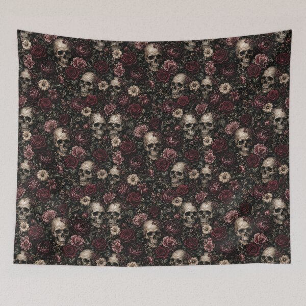 Item preview, Dark Gothic Skull Floral Pattern – Burgundy Roses & Vintage Botanical Design designed and sold by OrakArt.