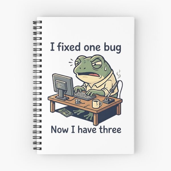 Item preview, Funny Programmer Frog “I Fixed One Bug Now I Have Three” Coding Meme designed and sold by Urben Loop.