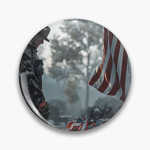 Item preview, a grizzled veteran, paying tribute to a war memorial by placing a wreath at its base. The scene is set in a memorial park. designed and sold by CheerForGoods.