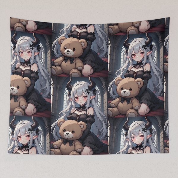 Item preview, Demon girl with teddy bear designed and sold by ArtsJulian.