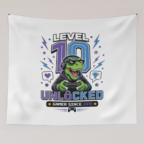Item preview, Level 10 Unlocked Dinosaur Gamer 10th Birthday Boy Kids Gaming Gift designed and sold by kiralynstration.