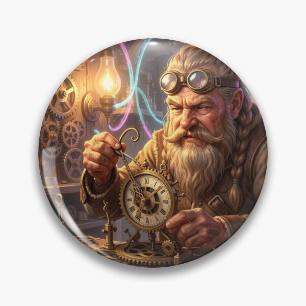 Item preview, Mystical Dwarf Tinkerer in Steampunk Workshop with Gears, Tools and Glowing Energy Conduits designed and sold by FotoworldEdel.