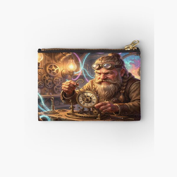 Item preview, Mystical Dwarf Tinkerer in Steampunk Workshop with Gears, Tools and Glowing Energy Conduits designed and sold by FotoworldEdel.