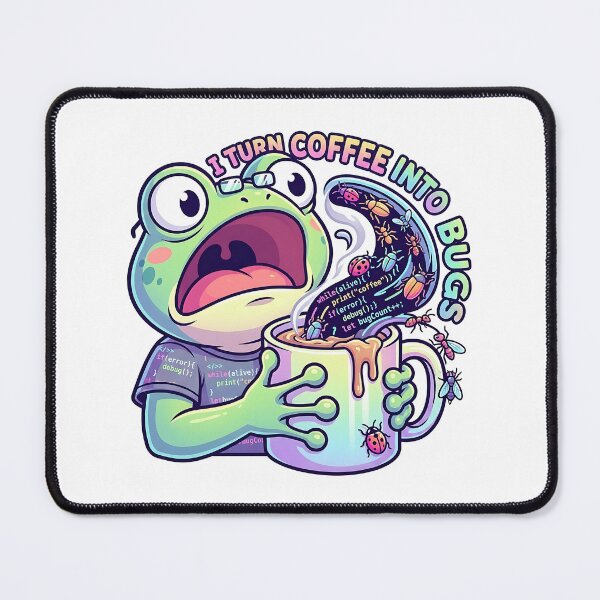 Item preview, Funny Frog “I Turn Coffee Into Bugs” Programmer Meme Design designed and sold by Urben Loop.