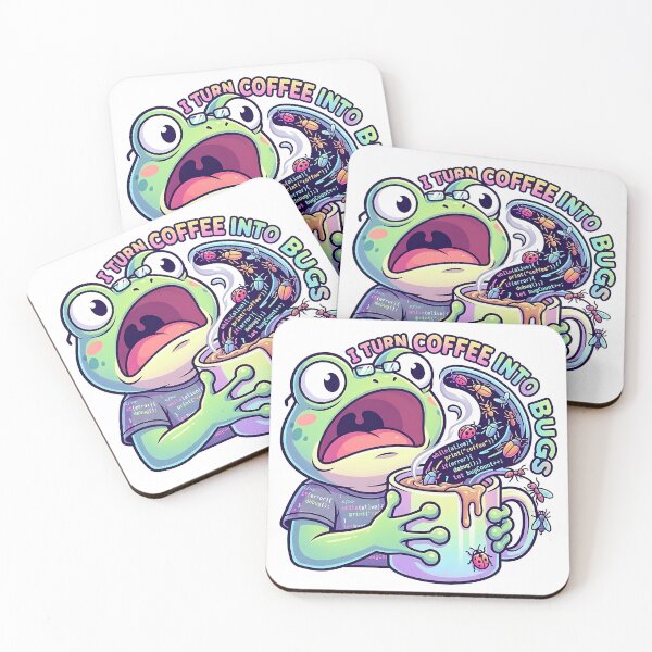 Item preview, Funny Frog “I Turn Coffee Into Bugs” Programmer Meme Design designed and sold by Urben Loop.