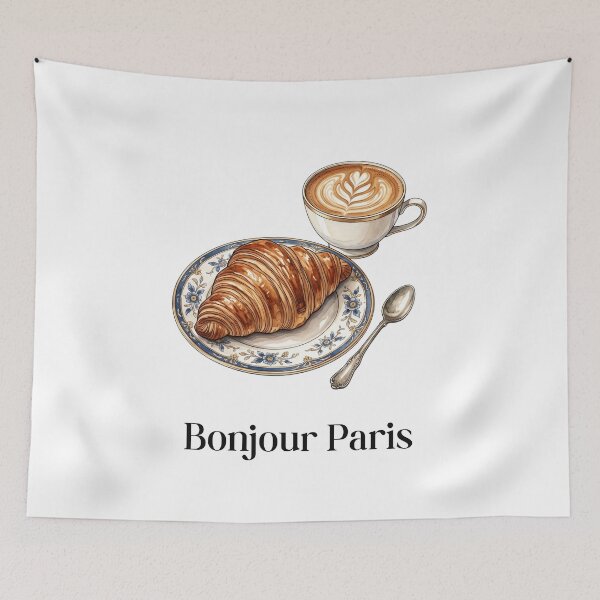 Item preview, Bonjour Paris - Elegant French Cafe Croissant & Coffee designed and sold by TheCuriousPawn.