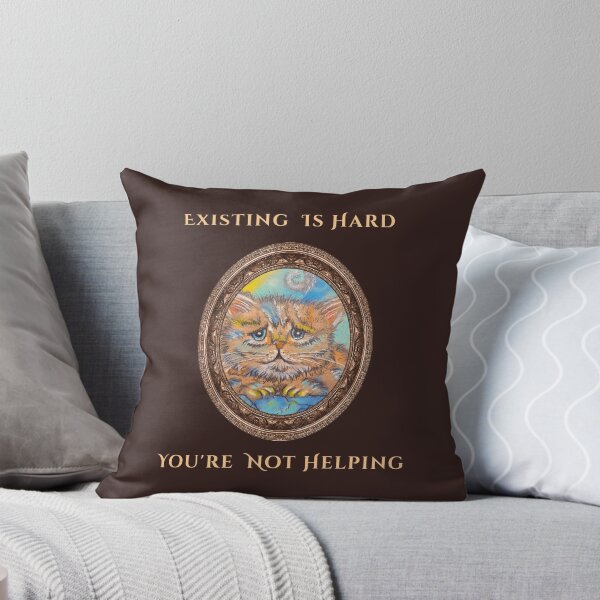 Item preview, Melancholy Cat Portrait "Existing Is Hard You're Not Helping" Funny Introvert Cat Art Print designed and sold by Vesivariart.