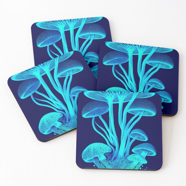 Item preview, Luminescent mushrooms glowing in the of rainforest. Fantasy magic mushrooms in neon light designed and sold by ArtEventET.