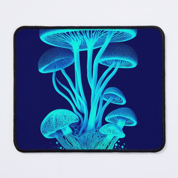 Item preview, Luminescent mushrooms glowing in the of rainforest. Fantasy magic mushrooms in neon light designed and sold by ArtEventET.