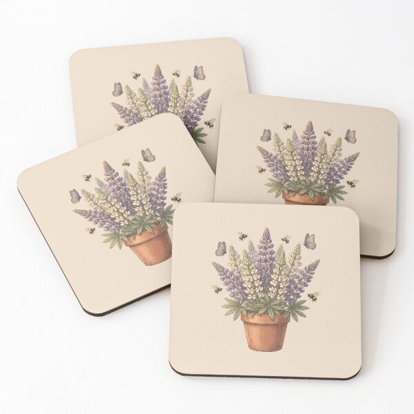 Item preview, Potted Lupine Flowers with Bees Vintage Garden Art designed and sold by MythicCotton.