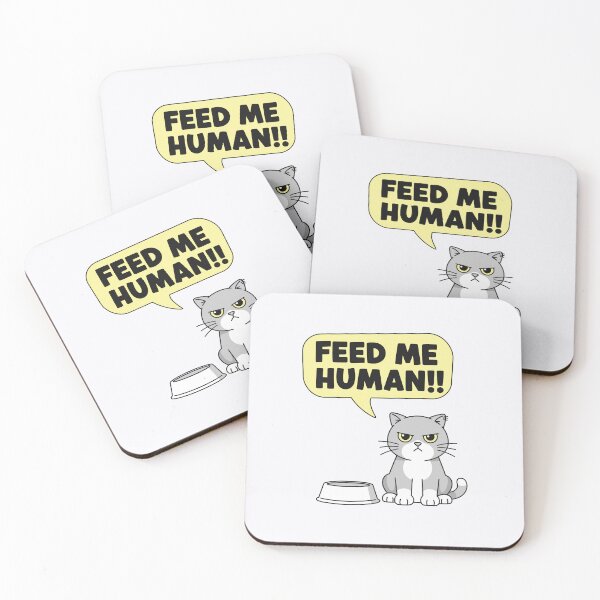 Item preview, Feed Me Human Funny Cat Cartoon T-Shirt for Cat Lovers designed and sold by Fashotic Duke.