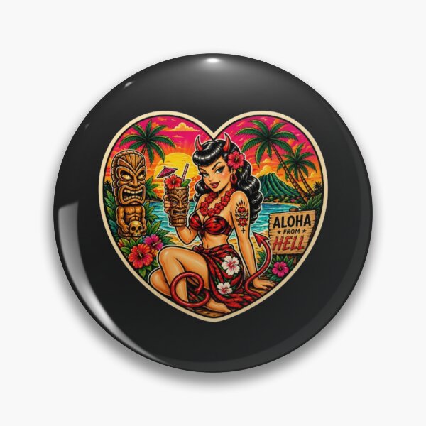 Item preview, Satanic Tiki Rockabilly Pin-Up – Aloha From Hell  designed and sold by Rebel Femme Studio.