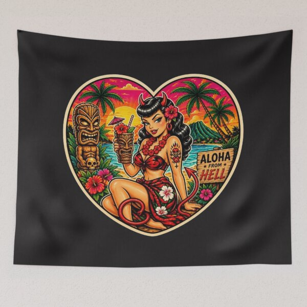 Item preview, Satanic Tiki Rockabilly Pin-Up – Aloha From Hell  designed and sold by Rebel Femme Studio.