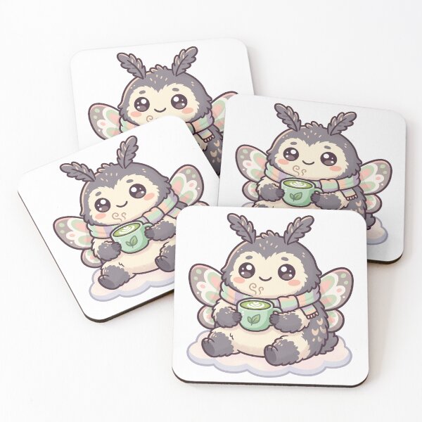 Item preview, Cute Fluffy Moth Drinking Matcha Latte Kawaii Sticker Illustration designed and sold by DiNata.