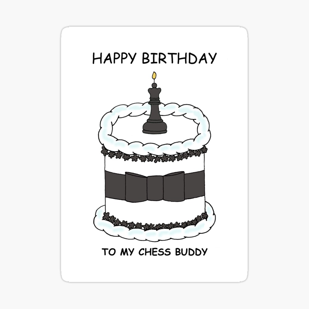 Carte De Vœux Gateau De Dessin Anime De Copain D Echecs Joyeux Anniversaire Avec Bougie De Piece D Echecs Par Katetaylor Redbubble