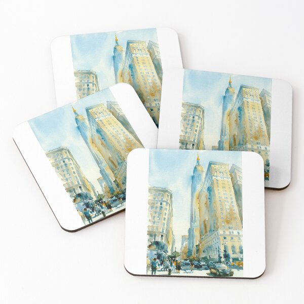 Item preview, Manhattan Boulevard – Watercolor Cityscape designed and sold by caracatita75.